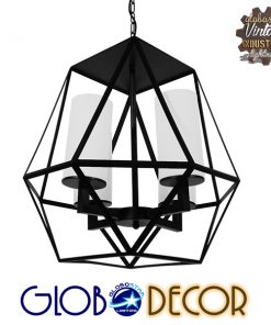 GloboStar® AVENUE 01001 Vintage Industrial Κρεμαστό Φωτιστικό Οροφής Πολύφωτο Μαύρο Μεταλλικό Πολυέλαιος Φ52 x Y53cm