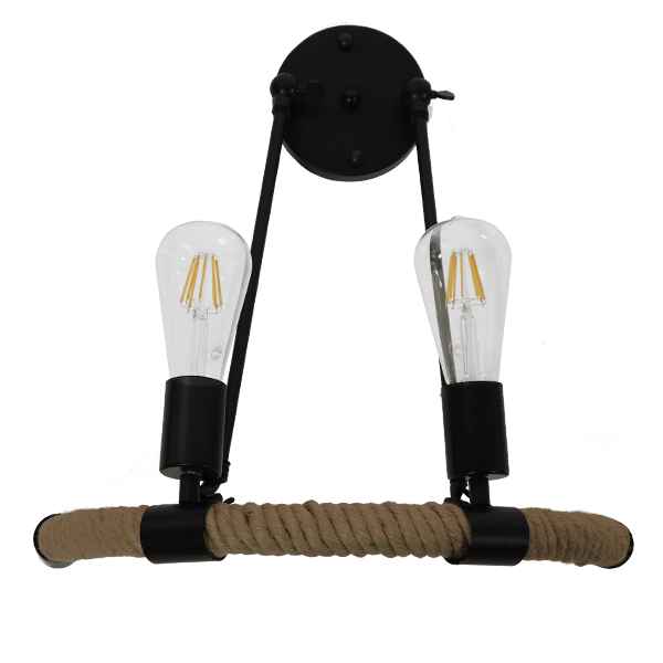 GloboStar® CROWN 01002 Vintage Industrial Φωτιστικό Τοίχου Απλίκα Δίφωτο Μαύρο Μεταλλικό με Μπεζ Σχοινί Μ21.5 x Π41 x Υ47cm 4 GloboStar® CROWN 01002 Vintage Industrial Φωτιστικό Τοίχου Απλίκα Δίφωτο Μαύρο Μεταλλικό με Μπεζ Σχοινί Μ21.5 x Π41 x Υ47cm - Image 2