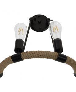 GloboStar® CROWN 01002 Vintage Industrial Φωτιστικό Τοίχου Απλίκα Δίφωτο Μαύρο Μεταλλικό με Μπεζ Σχοινί Μ21.5 x Π41 x Υ47cm 12 01002 3 3