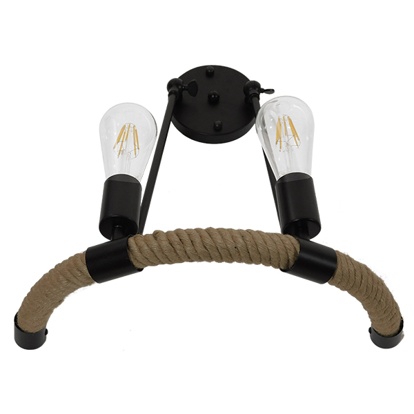 GloboStar® CROWN 01002 Vintage Industrial Φωτιστικό Τοίχου Απλίκα Δίφωτο Μαύρο Μεταλλικό με Μπεζ Σχοινί Μ21.5 x Π41 x Υ47cm 5 GloboStar® CROWN 01002 Vintage Industrial Φωτιστικό Τοίχου Απλίκα Δίφωτο Μαύρο Μεταλλικό με Μπεζ Σχοινί Μ21.5 x Π41 x Υ47cm - Image 3