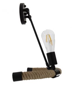 GloboStar® CROWN 01002 Vintage Industrial Φωτιστικό Τοίχου Απλίκα Δίφωτο Μαύρο Μεταλλικό με Μπεζ Σχοινί Μ21.5 x Π41 x Υ47cm 13 01002 4 4jpg