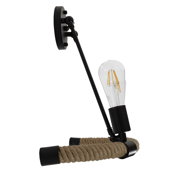 GloboStar® CROWN 01002 Vintage Industrial Φωτιστικό Τοίχου Απλίκα Δίφωτο Μαύρο Μεταλλικό με Μπεζ Σχοινί Μ21.5 x Π41 x Υ47cm 6 GloboStar® CROWN 01002 Vintage Industrial Φωτιστικό Τοίχου Απλίκα Δίφωτο Μαύρο Μεταλλικό με Μπεζ Σχοινί Μ21.5 x Π41 x Υ47cm - Image 4