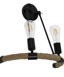 GloboStar® CROWN 01002 Vintage Industrial Φωτιστικό Τοίχου Απλίκα Δίφωτο Μαύρο Μεταλλικό με Μπεζ Σχοινί Μ21.5 x Π41 x Υ47cm 14 01002 5 5