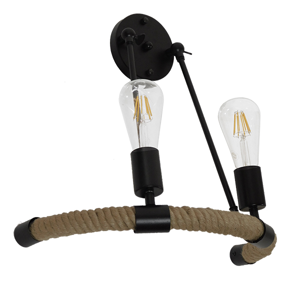 GloboStar® CROWN 01002 Vintage Industrial Φωτιστικό Τοίχου Απλίκα Δίφωτο Μαύρο Μεταλλικό με Μπεζ Σχοινί Μ21.5 x Π41 x Υ47cm 7 GloboStar® CROWN 01002 Vintage Industrial Φωτιστικό Τοίχου Απλίκα Δίφωτο Μαύρο Μεταλλικό με Μπεζ Σχοινί Μ21.5 x Π41 x Υ47cm - Image 5
