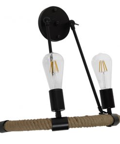 GloboStar® CROWN 01002 Vintage Industrial Φωτιστικό Τοίχου Απλίκα Δίφωτο Μαύρο Μεταλλικό με Μπεζ Σχοινί Μ21.5 x Π41 x Υ47cm 15 01002 6 6