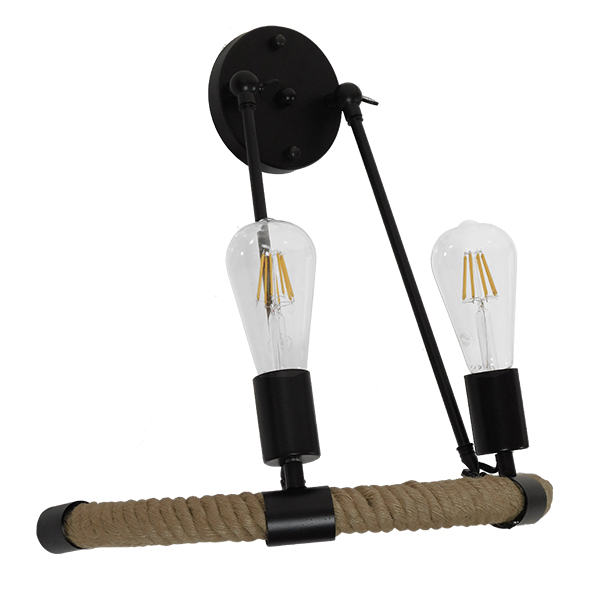 GloboStar® CROWN 01002 Vintage Industrial Φωτιστικό Τοίχου Απλίκα Δίφωτο Μαύρο Μεταλλικό με Μπεζ Σχοινί Μ21.5 x Π41 x Υ47cm 8 GloboStar® CROWN 01002 Vintage Industrial Φωτιστικό Τοίχου Απλίκα Δίφωτο Μαύρο Μεταλλικό με Μπεζ Σχοινί Μ21.5 x Π41 x Υ47cm - Image 6