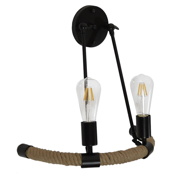 GloboStar® CROWN 01002 Vintage Industrial Φωτιστικό Τοίχου Απλίκα Δίφωτο Μαύρο Μεταλλικό με Μπεζ Σχοινί Μ21.5 x Π41 x Υ47cm 9 GloboStar® CROWN 01002 Vintage Industrial Φωτιστικό Τοίχου Απλίκα Δίφωτο Μαύρο Μεταλλικό με Μπεζ Σχοινί Μ21.5 x Π41 x Υ47cm - Image 7