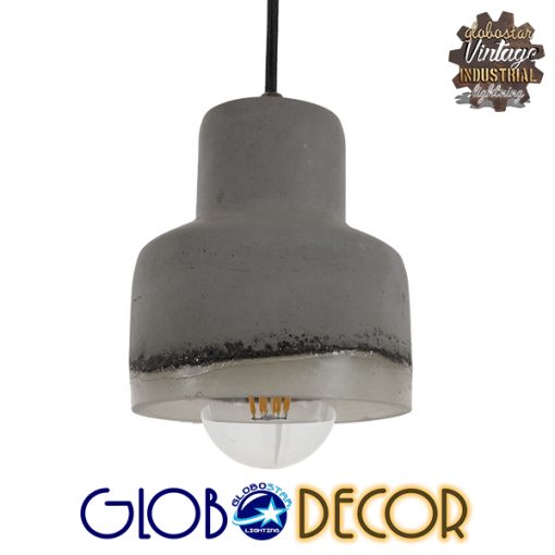 GloboStar® EVIEL 01006 Μοντέρνο Industrial Κρεμαστό Φωτιστικό Οροφής Μονόφωτο Τσιμέντο Γκρι Καμπάνα Φ13 x Y15cm