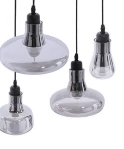 GloboStar® FEMINE 01011 SET 4 Μοντέρνα Κρεμαστά Φωτιστικά Οροφής Γυάλινα Φιμέ Χρωμίου Μονόφωτα Καμπάνα 13 01011 4