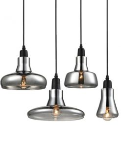 GloboStar® FEMINE 01011 SET 4 Μοντέρνα Κρεμαστά Φωτιστικά Οροφής Γυάλινα Φιμέ Χρωμίου Μονόφωτα Καμπάνα 16 01011 8