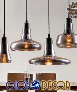 GloboStar® FEMINE 01011 SET 4 Μοντέρνα Κρεμαστά Φωτιστικά Οροφής Γυάλινα Φιμέ Χρωμίου Μονόφωτα Καμπάνα 17 01011 application