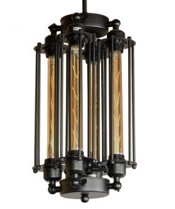 Alternative view of GloboStar® TUBING 01013 Vintage Industrial Κρεμαστό Φωτιστικό Οροφής Πολύφωτο Μαύρο Μεταλλικό Πλέγμα  Φ27 x Y47cm