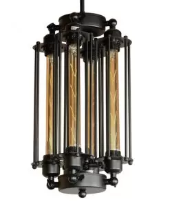 Alternative view of GloboStar® TUBING 01013 Vintage Industrial Κρεμαστό Φωτιστικό Οροφής Πολύφωτο Μαύρο Μεταλλικό Πλέγμα  Φ27 x Y47cm