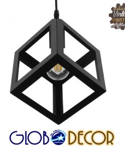 GloboStar® CUBE 01015 Μοντέρνο Κρεμαστό Φωτιστικό Οροφής Μονόφωτο Μαύρο Μεταλλικό Πλέγμα Φ25 x Y25cm