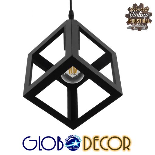 GloboStar® CUBE 01015 Μοντέρνο Κρεμαστό Φωτιστικό Οροφής Μονόφωτο Μαύρο Μεταλλικό Πλέγμα Φ25 x Y25cm