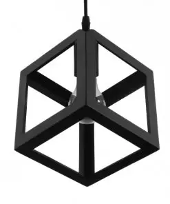 GloboStar® CUBE 01015 Μοντέρνο Κρεμαστό Φωτιστικό Οροφής Μονόφωτο Μαύρο Μεταλλικό Πλέγμα Φ25 x Y25cm 17 01015 4