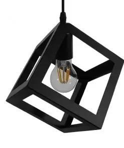 GloboStar® CUBE 01015 Μοντέρνο Κρεμαστό Φωτιστικό Οροφής Μονόφωτο Μαύρο Μεταλλικό Πλέγμα Φ25 x Y25cm 22 01015 6