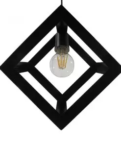 GloboStar® CUBE 01015 Μοντέρνο Κρεμαστό Φωτιστικό Οροφής Μονόφωτο Μαύρο Μεταλλικό Πλέγμα Φ25 x Y25cm 23 01015 7