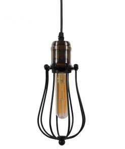 GloboStar® CAMBER 01016 Vintage Industrial Κρεμαστό Φωτιστικό Οροφής Μονόφωτο Μαύρο Μεταλλικό Πλέγμα Φ11 x Y25cm 10 01016 007