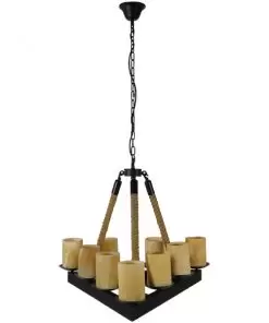 Alternative view of GloboStar® RUNE 01021 Vintage Κρεμαστό Φωτιστικό Οροφής Πολύφωτο Μαύρο Μεταλλικό με Όνυχα Πολυέλαιος με Μπεζ Σχοινί Μ68 x Π60 x Υ50cm