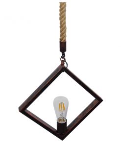 GloboStar® ALCO 01023 Vintage Industrial Κρεμαστό Φωτιστικό Οροφής Μονόφωτο Καφέ Σκουριά Μεταλλικό με Μπεζ Σχοινί Μ45 x Π10 x Υ45cm 13 01023 4