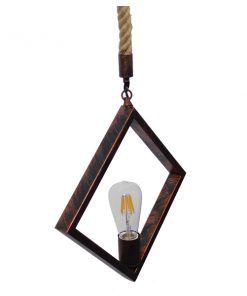 GloboStar® ALCO 01023 Vintage Industrial Κρεμαστό Φωτιστικό Οροφής Μονόφωτο Καφέ Σκουριά Μεταλλικό με Μπεζ Σχοινί Μ45 x Π10 x Υ45cm 15 01023 6