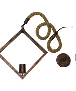 GloboStar® ALCO 01023 Vintage Industrial Κρεμαστό Φωτιστικό Οροφής Μονόφωτο Καφέ Σκουριά Μεταλλικό με Μπεζ Σχοινί Μ45 x Π10 x Υ45cm 16 01023 7
