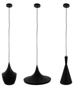 Alternative view of GloboStar® SHANGHAI BLACK 01025 SET 3 Μοντέρνα Κρεμαστά Φωτιστικά Οροφής Μονόφωτα Μαύρα Μεταλλικά Καμπάνα