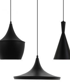 GloboStar® SHANGHAI BLACK 01025 SET 3 Μοντέρνα Κρεμαστά Φωτιστικά Οροφής Μονόφωτα Μαύρα Μεταλλικά Καμπάνα 10 01025 004
