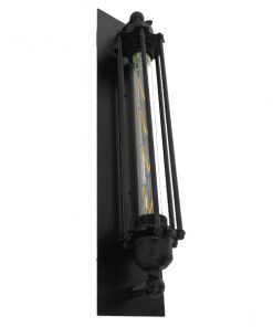 GloboStar® TUBULAR 01033 Vintage Industrial Φωτιστικό Τοίχου Απλίκα Δίφωτο Μαύρο Μεταλλικό Πλέγμα Μ14 x Π13 x Υ47cm 14 01033 005