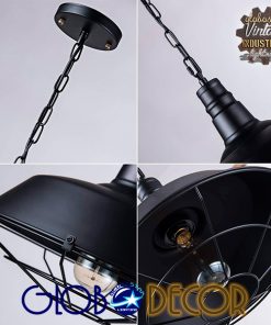 GloboStar® BARN 01048 Vintage Industrial Κρεμαστό Φωτιστικό Οροφής Μονόφωτο Μαύρο Μεταλλικό Καμπάνα Φ46 x Y25cm 13 01048