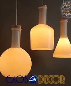 Alternative view of GloboStar® BOTTLES 01061 SET 3 Μοντέρνα Κρεμαστά Φωτιστικά Οροφής Μονόφωτα Γυάλινα Λευκά