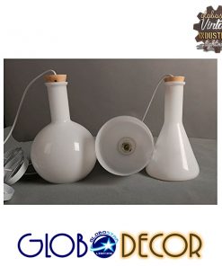 GloboStar® BOTTLES 01061 SET 3 Μοντέρνα Κρεμαστά Φωτιστικά Οροφής Μονόφωτα Γυάλινα Λευκά 11 01061 4