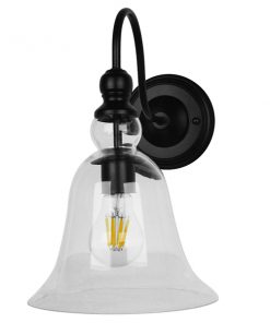 Alternative view of GloboStar® LILLY 01064 Vintage Φωτιστικό Τοίχου Απλίκα Μονόφωτο Μαύρο Μεταλλικό με Γυάλινη Καμπάνα Φ14 x Μ21 x Π14 x Υ36cm