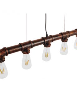 GloboStar® CANAL 01070 Vintage Industrial Κρεμαστό Φωτιστικό Οροφής Πολύφωτο Καφέ Σκουριά Μεταλλικό Ράγα Μ88 x Π4.5 x Y7cm 12 01070d 003