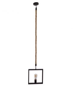 GloboStar® FRAISE 01077 Vintage Κρεμαστό Φωτιστικό Οροφής Μονόφωτο Μαύρο Μεταλλικό με Μπεζ Σχοινί Μ32 x Π10 x Υ32cm 11 01077 2