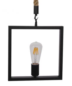 GloboStar® FRAISE 01077 Vintage Κρεμαστό Φωτιστικό Οροφής Μονόφωτο Μαύρο Μεταλλικό με Μπεζ Σχοινί Μ32 x Π10 x Υ32cm 13 01077 4