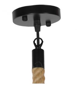 GloboStar® FRAISE 01077 Vintage Κρεμαστό Φωτιστικό Οροφής Μονόφωτο Μαύρο Μεταλλικό με Μπεζ Σχοινί Μ32 x Π10 x Υ32cm 16 01077 8