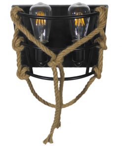 GloboStar® BARBOSA 01083 Vintage Industrial Φωτιστικό Τοίχου Απλίκα Δίφωτο Μαύρο Μεταλλικό Πλέγμα με Μπεζ Σχοινί Μ12 x Π19 x Υ28cm 13 01083 3