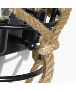 GloboStar® BARBOSA 01083 Vintage Industrial Φωτιστικό Τοίχου Απλίκα Δίφωτο Μαύρο Μεταλλικό Πλέγμα με Μπεζ Σχοινί Μ12 x Π19 x Υ28cm 17 01083 7