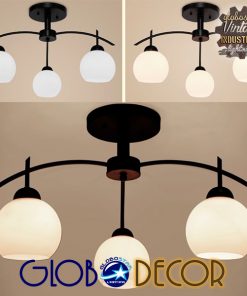 Alternative view of GloboStar® LUNA 01087 Μοντέρνο Φωτιστικό Οροφής Τρίφωτο Μαύρο Μεταλλικό με Λευκό Γυαλί Φ45 x Y39cm