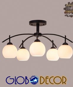 GloboStar® LUNA 01088 Μοντέρνο Φωτιστικό Οροφής Πολύφωτο Μαύρο Μεταλλικό με Λευκό Γυαλί Φ63 x Y39cm 8 01088 4