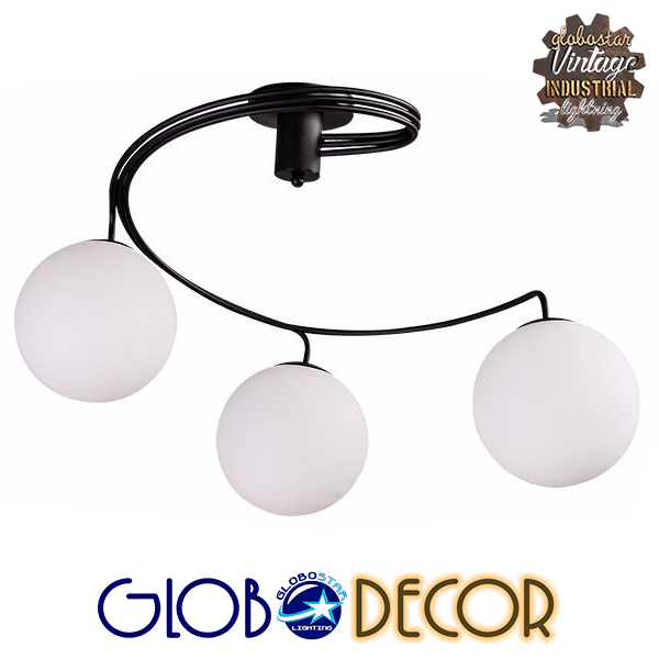 GloboStar® SELINA 01089 Μοντέρνο Φωτιστικό Οροφής Τρίφωτο Μαύρο Μεταλλικό με Λευκό Γυαλί Φ60 x Y45cm 4 GloboStar® SELINA 01089 Μοντέρνο Φωτιστικό Οροφής Τρίφωτο Μαύρο Μεταλλικό με Λευκό Γυαλί Φ60 x Y45cm - Image 2