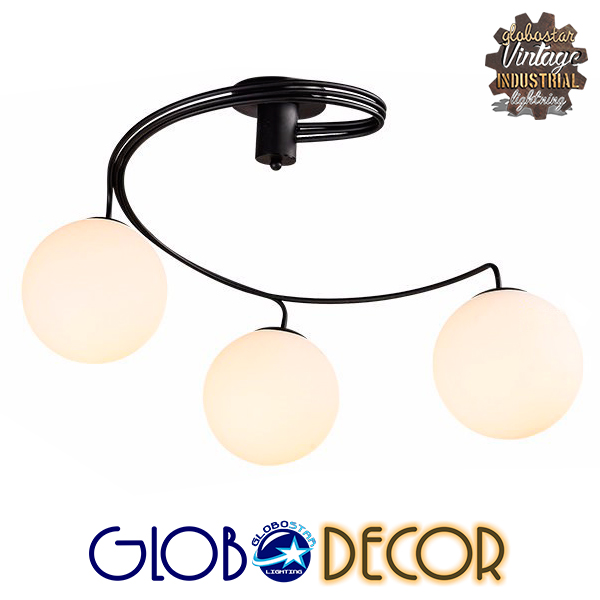 GloboStar® SELINA 01089 Μοντέρνο Φωτιστικό Οροφής Τρίφωτο Μαύρο Μεταλλικό με Λευκό Γυαλί Φ60 x Y45cm 5 GloboStar® SELINA 01089 Μοντέρνο Φωτιστικό Οροφής Τρίφωτο Μαύρο Μεταλλικό με Λευκό Γυαλί Φ60 x Y45cm - Image 3
