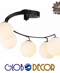 GloboStar® SELINA 01090 Μοντέρνο Φωτιστικό Οροφής Πολύφωτο Μαύρο Μεταλλικό με Λευκό Γυαλί Φ63 x Y47cm 15 01090 2