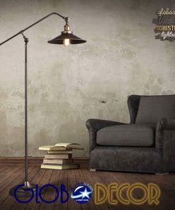 GloboStar® WYNGE 01101 Vintage Industrial Φωτιστικό Δαπέδου Μονόφωτο Μαύρο Μεταλλικό με Χρυσό Ντουί Φ26 x Υ174cm 19 01101 1
