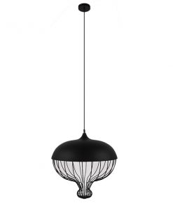 Alternative view of GloboStar® SOBRINO 01108  Vintage Κρεμαστό Φωτιστικό Οροφής Μονόφωτο Μαύρο Μεταλλικό Πλέγμα Φ46 x Y50cm