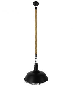 Alternative view of GloboStar® CRANE 01109 Vintage Industrial Κρεμαστό Φωτιστικό Οροφής Μονόφωτο Μαύρο Μεταλλικό Καμπάνα Πλέγμα με Μπεζ Σχοινί Φ36 x Y25cm