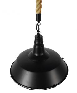 GloboStar® CRANE 01109 Vintage Industrial Κρεμαστό Φωτιστικό Οροφής Μονόφωτο Μαύρο Μεταλλικό Καμπάνα Πλέγμα με Μπεζ Σχοινί Φ36 x Y25cm 17 01109 5