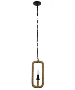 Alternative view of GloboStar® RABEL 01110 Vintage Industrial Κρεμαστό Φωτιστικό Οροφής Μονόφωτο Μαύρο Μεταλλικό με Μπεζ Σχοινί Φ18 x Y33cm